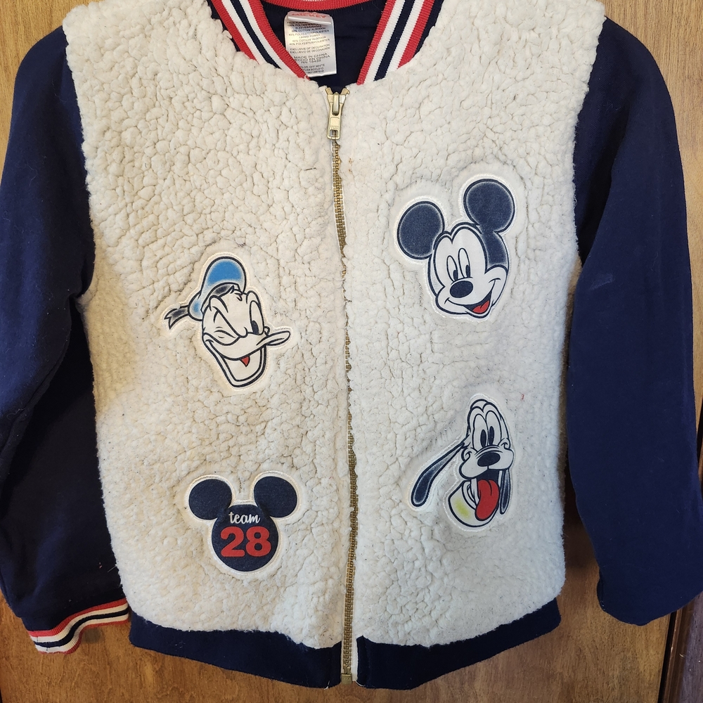 Disney Junior Mickey Off White Fleece and Navy Varsity Jacket Size 7/8